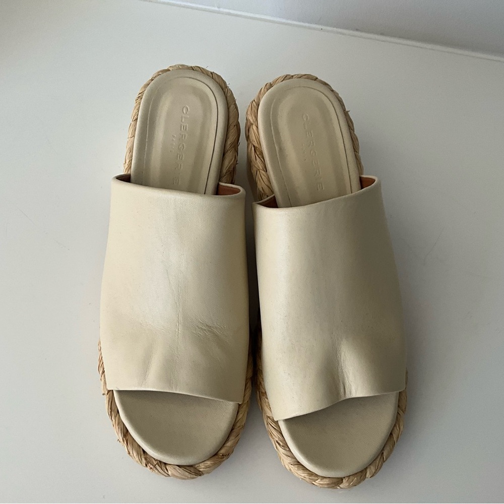 Beige Clergerie Paris “Volfa” suede espadrilles.  3.00inch/75mm jute block heel